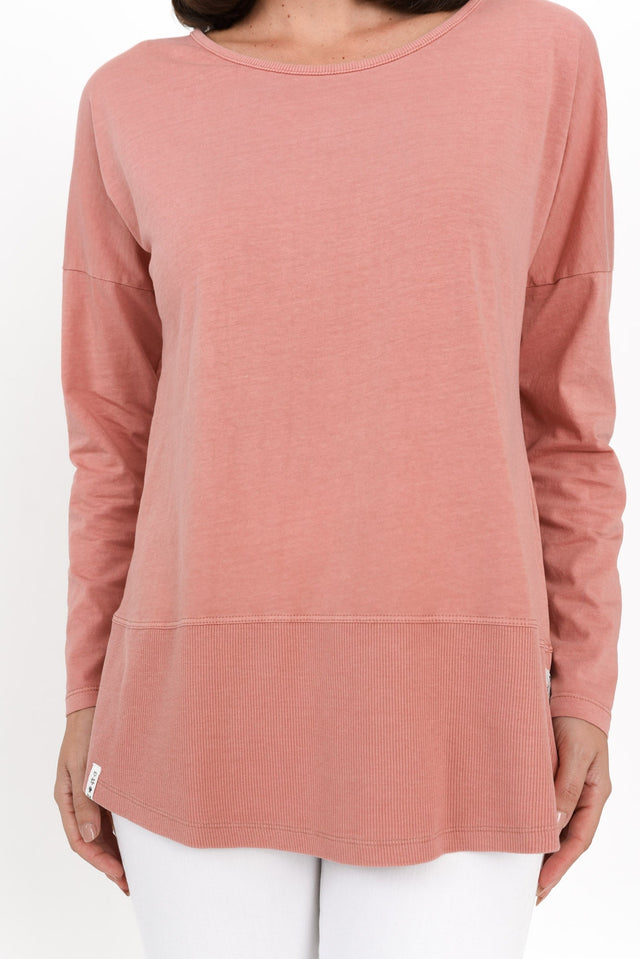 Fundamental Pink Cotton Rib Sleeved Top