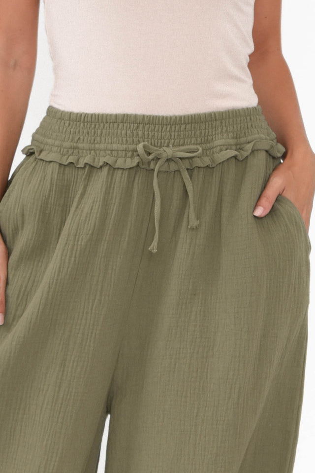 Gabby Khaki Cotton Wide Leg Pants image 5