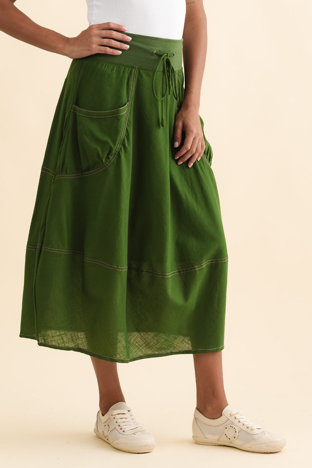 Gabe Green Cotton Pocket Skirt,Brunette model,alt text|model:Brontie image 4