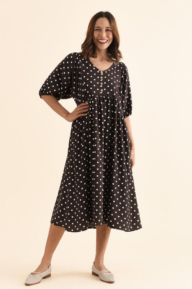 Gabriella Brown Spot Pocket Dress,Full Body,Brunette model,alt text|model:Cara image 6