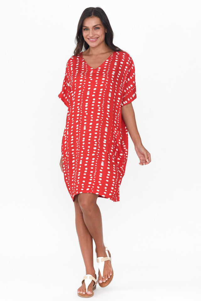 Gaby Red Abstract Spot Drape Tee Dress