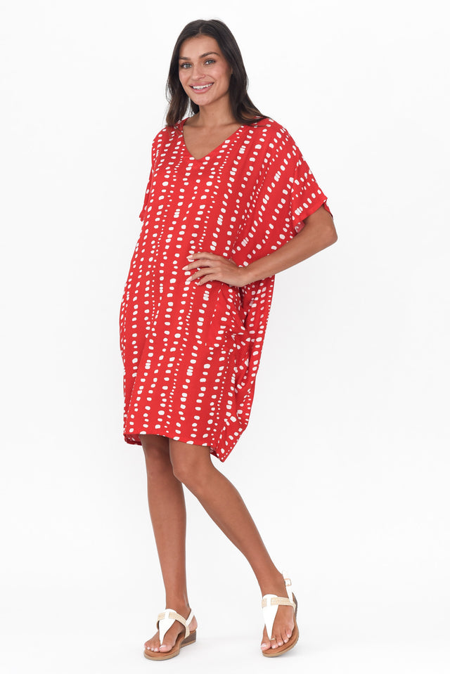 Gaby Red Abstract Spot Drape Tee Dress image 7
