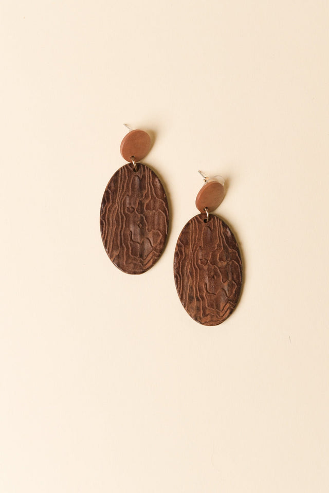 Gany Brown Oval Pendant Earrings image 1