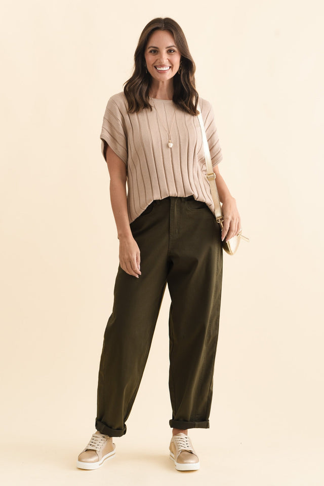Garner Khaki Barrel Chino Pants,Brunette model,alt text|model:MJ image 3