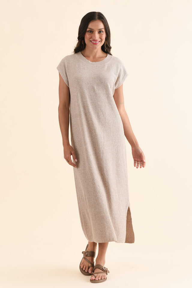 Garrick Beige Cotton Tie Dress,Full Body,Brunette model,alt text|model:Brontie image 6