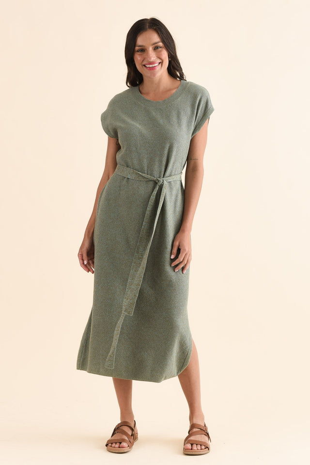 Garrick Green Cotton Tie Dress,Full Body,Brunette model,alt text|model:Brontie image 6