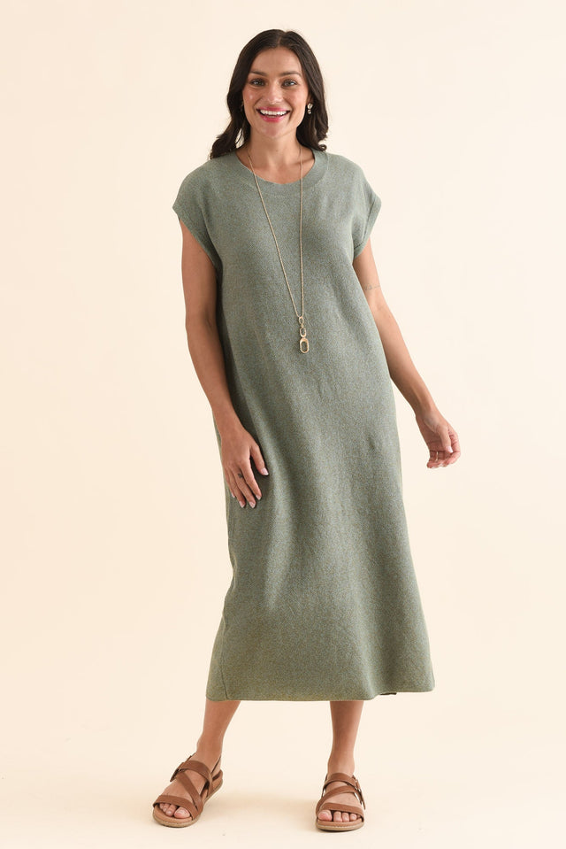 Garrick Green Cotton Tie Dress,Full Body,Brunette model,alt text|model:Brontie