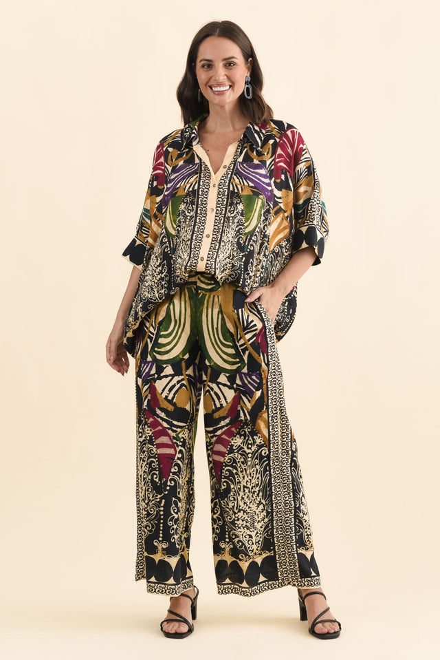 Odia Green Mosaic Wide Leg Pants,Brunette model,alt text|model:MJ image 7