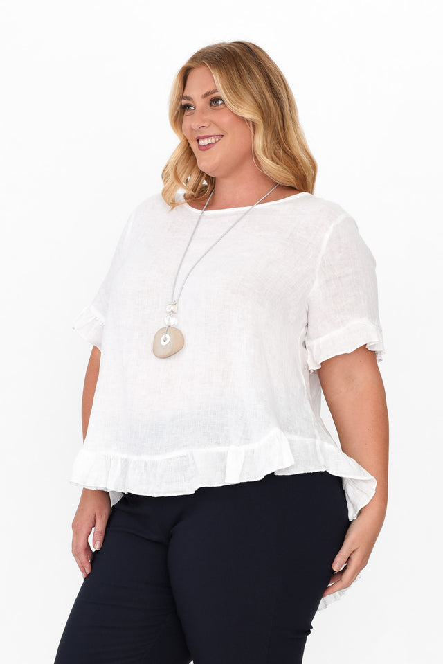 Genevieve White Linen Frill Top image 9