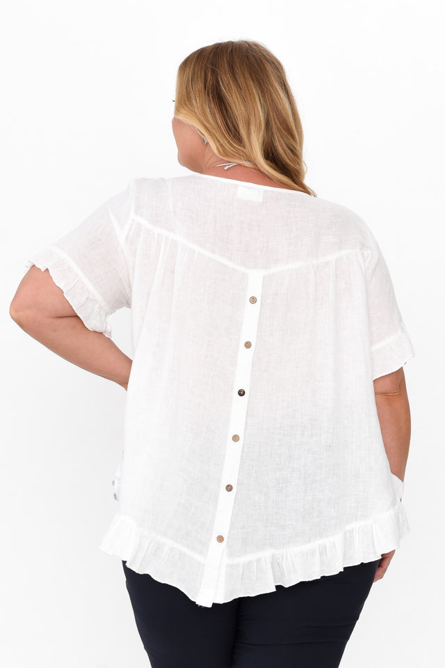 Genevieve White Linen Frill Top image 10