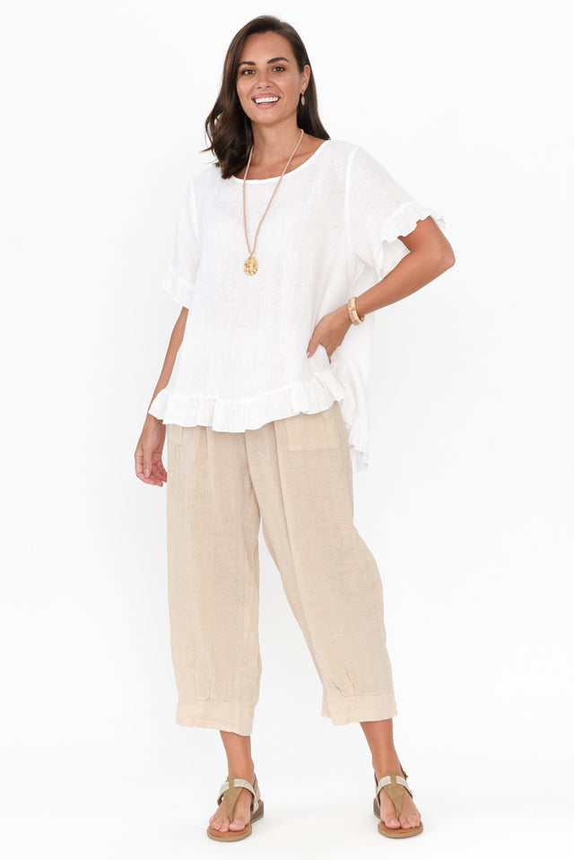 Genevieve White Linen Frill Top banner image