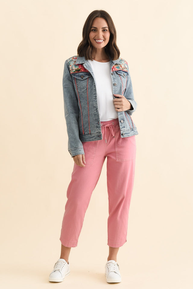 Gerri Pink Garden Denim Jacket,Brunette model,alt text|model:MJ image 8