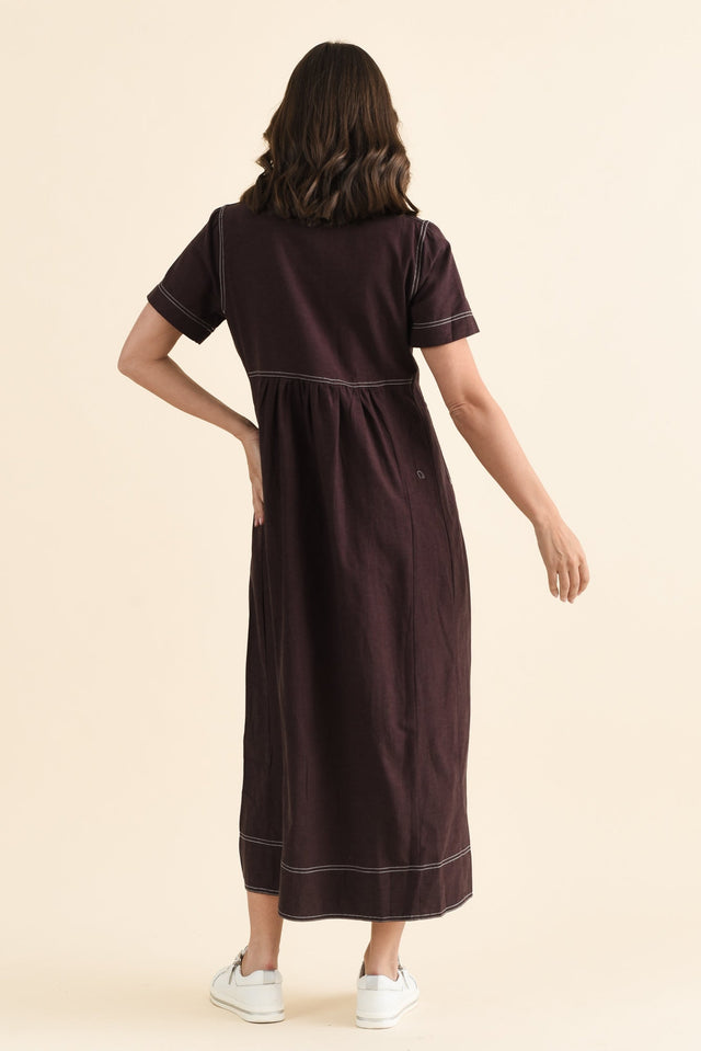 Gertrude Chocolate Contrast Pocket Dress,brunette model,Back of Outfit,alt text|model:MJ image 4