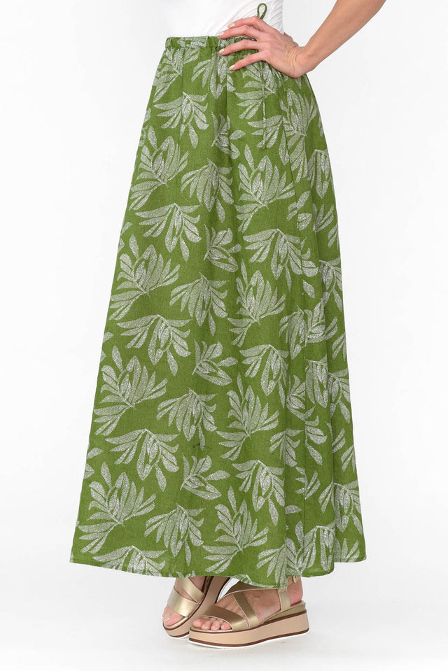 Giana Green Palm Linen Maxi Skirt