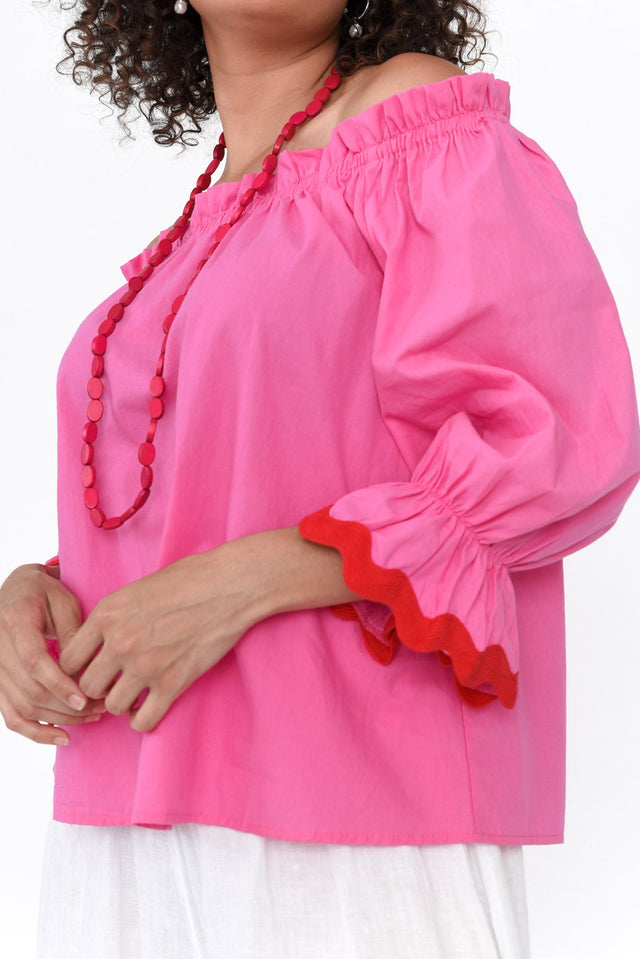 Gibson Pink Cotton Off Shoulder Top