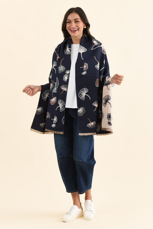 Ginko Navy Flower Scarf image 3