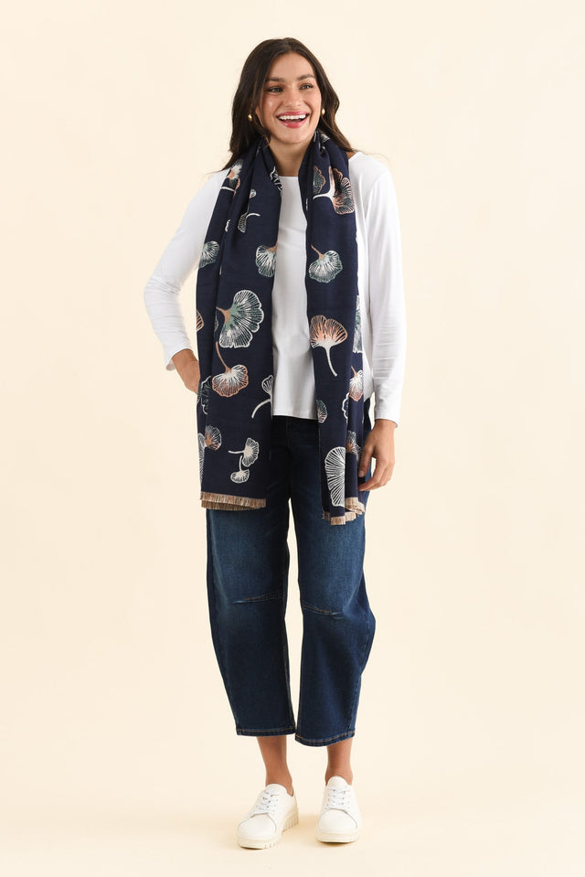 Ginko Navy Flower Scarf