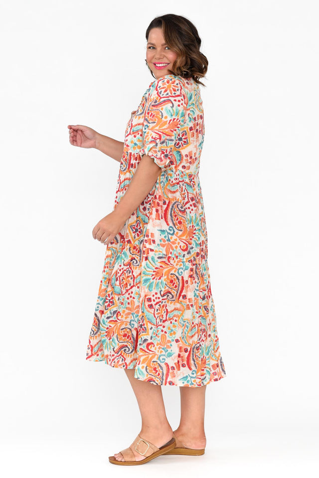 Giza Orange Abstract Organic Cotton Collared Dress image 8