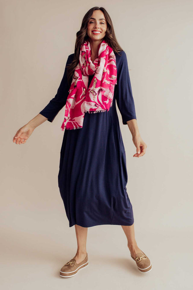 Glenda Navy Sleeved Crescent Dress