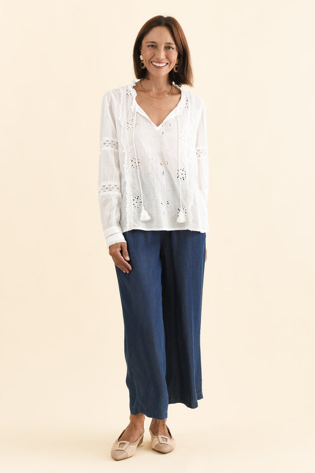 Gloria White Embroidered Cotton Top,Brunette model,alt text|model:Cara image 7