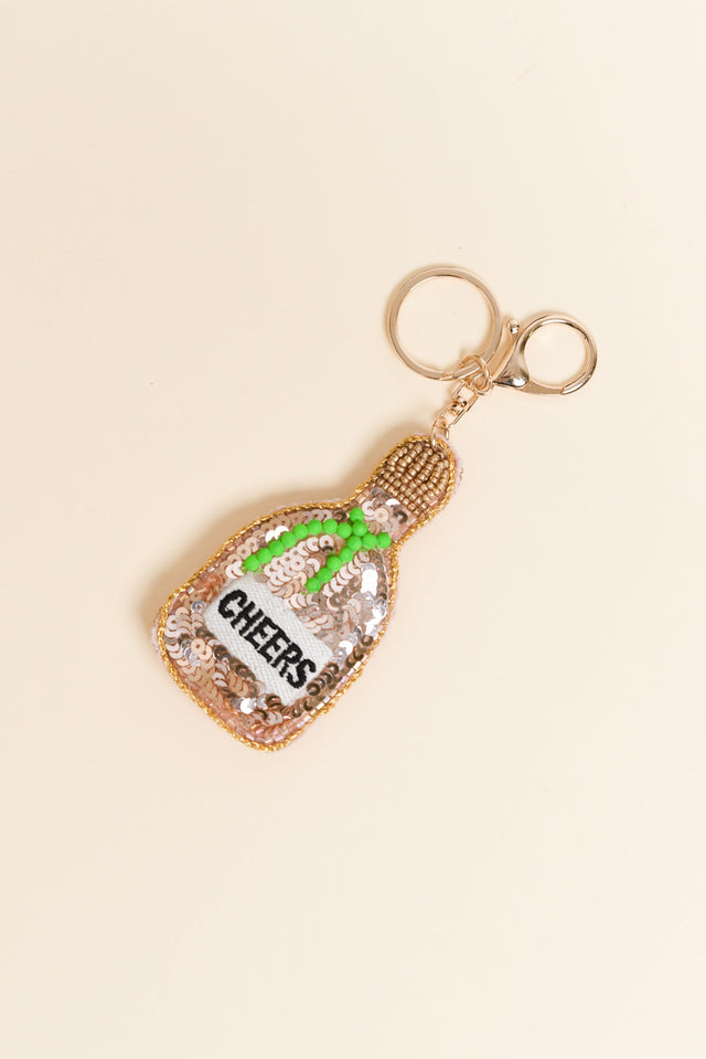Gold Champagne Beaded Keychain