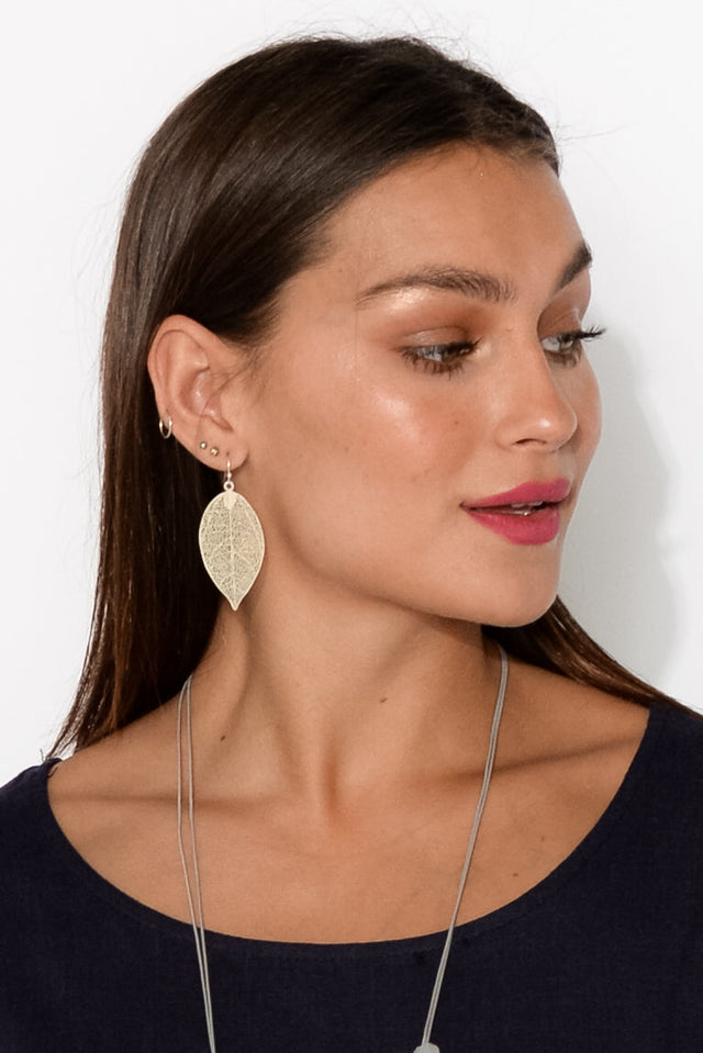 Gold Leaf Cutout Earrings image 2