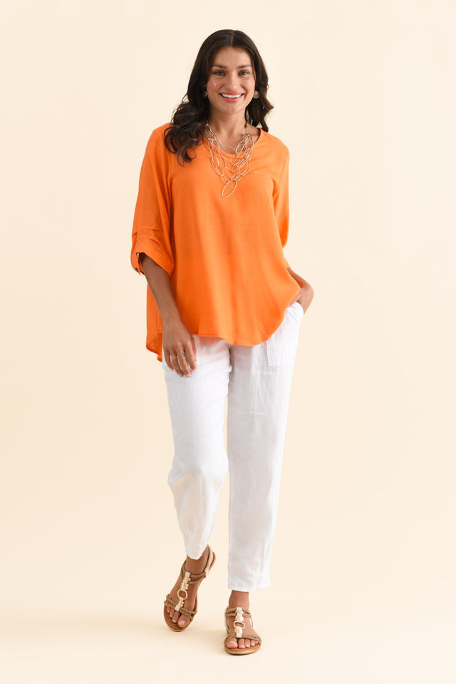 Gomez Orange Button Top,Brunette model,alt text|model:Brontie image 8
