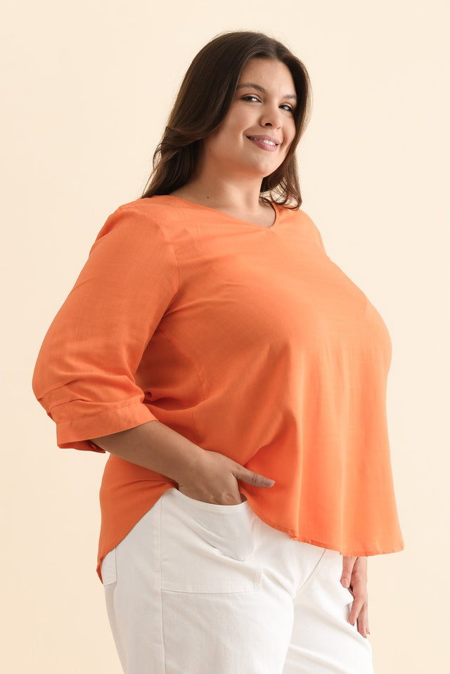 Gomez Orange Button Top,Brunette model,alt text|model:Gabby image 11