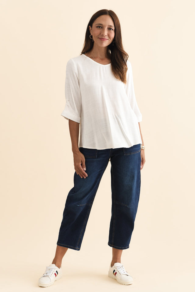 Gomez White Button Top,Brunette model,alt text|model:Cara image 8