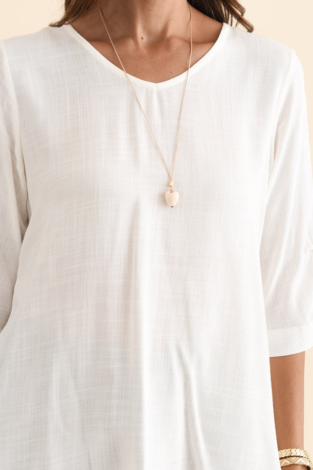 Gomez White Button Top,Brunette model,alt text|model:Cara image 7