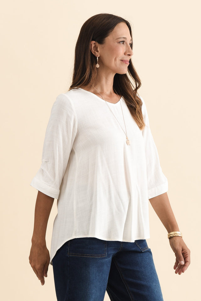 Gomez White Button Top,Brunette model,alt text|model:Cara image 5