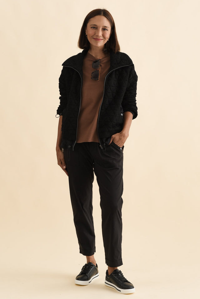 Grace Black Bamboo Silk Quilted Jacket,Brunette model,alt text|model:Cara image 3