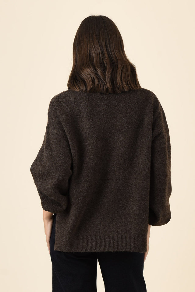 Grady Chocolate Knit Jumper,Brunette model,alt text|model:MJ image 4
