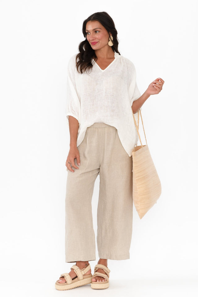 Granada White Linen V Neck Top banner image