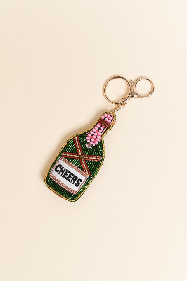 Green Champagne Beaded Keychain