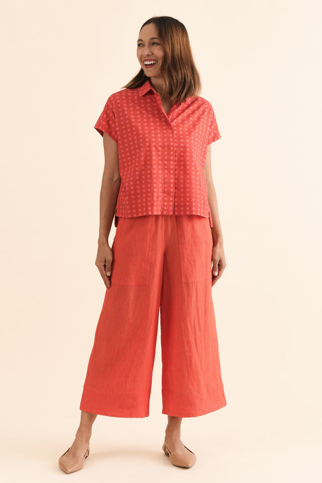 Grover Orange Check Cotton Shirt,Full Body,Brunette model,alt text|model:Cara image 6