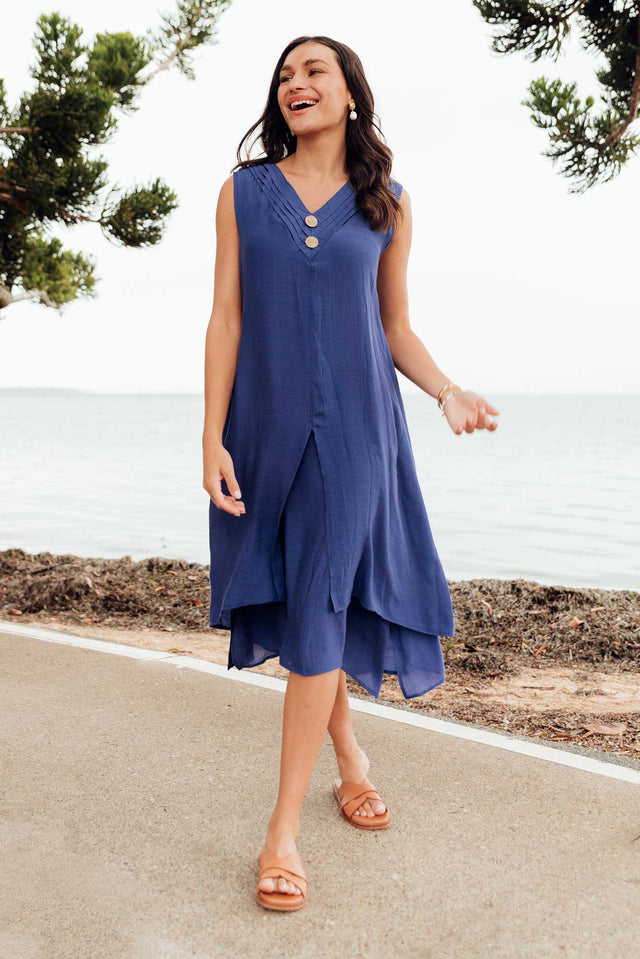 Gutha Cobalt Cotton Blend Layer Dress