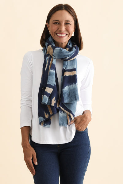 Gutha Blue Abstract Scarf - Blue Bungalow NZ