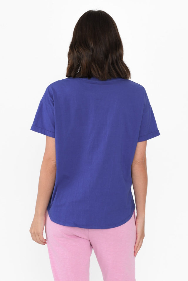 Halli Blue Cotton Tee,Brunette model,alt text|model:MJ image 5