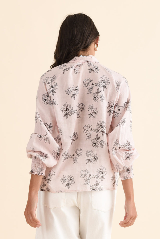 Hamilton Pink Floral Linen Blouse,Back,Brunette model,alt text|model:Brontie image 4