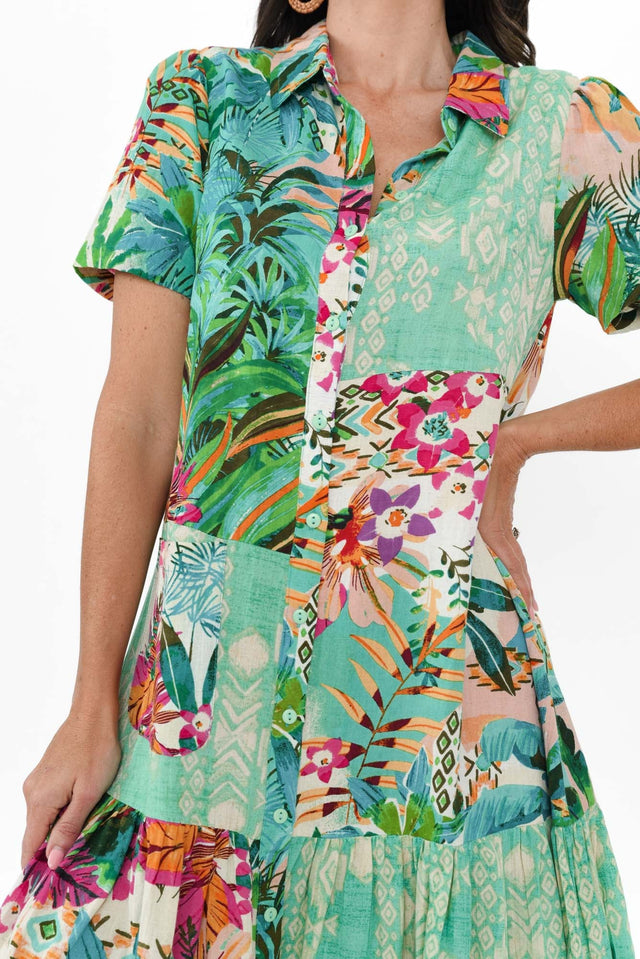 Hanalei Green Tropical Linen Blend Dress