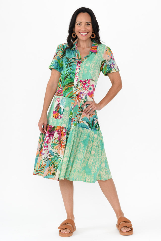 Hanalei Green Tropical Linen Blend Dress