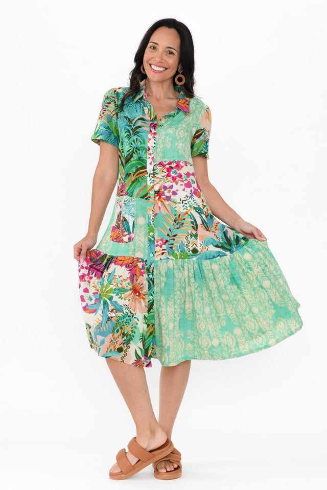 Hanalei Green Tropical Linen Blend Dress