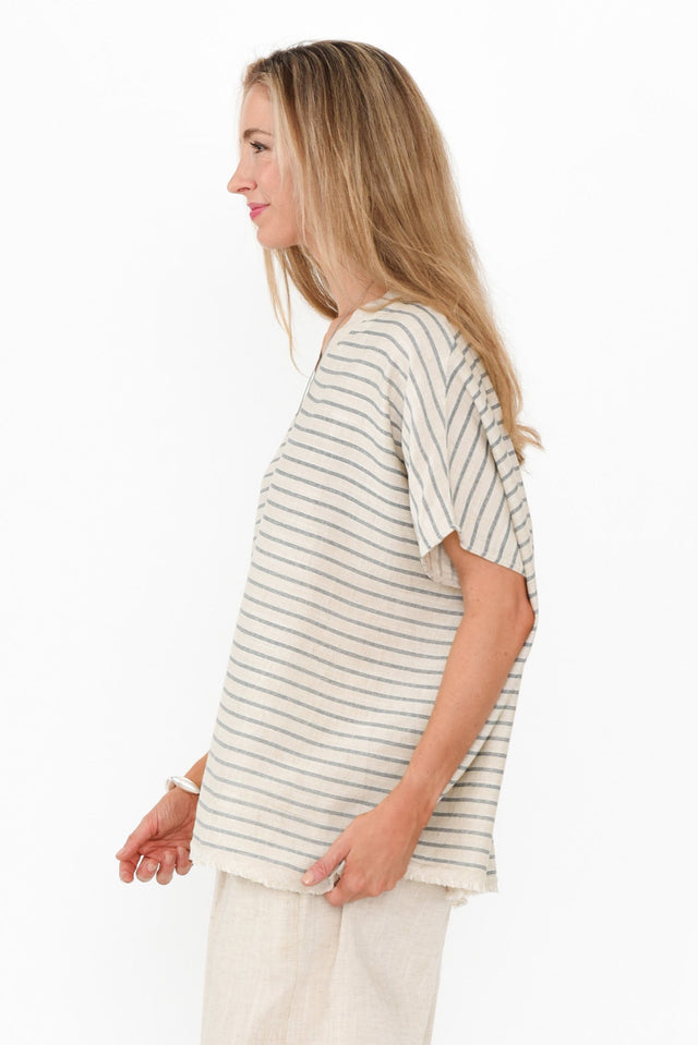 Hanley Beige Stripe V Neck Top