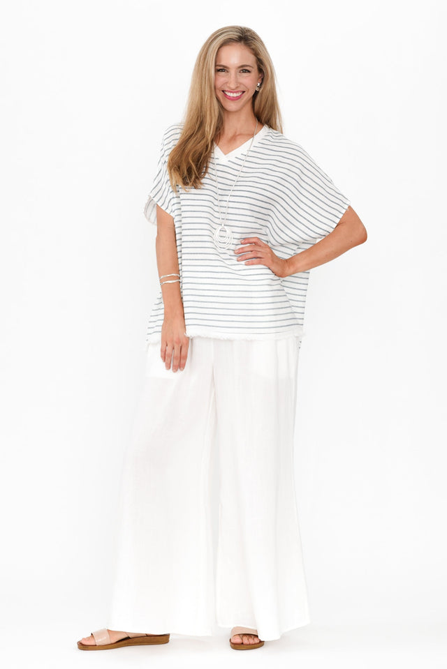 Hanley White Stripe V Neck Top image 3