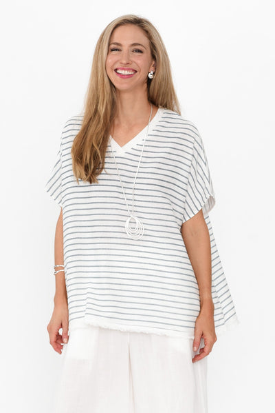 Hanley White Stripe V Neck Top