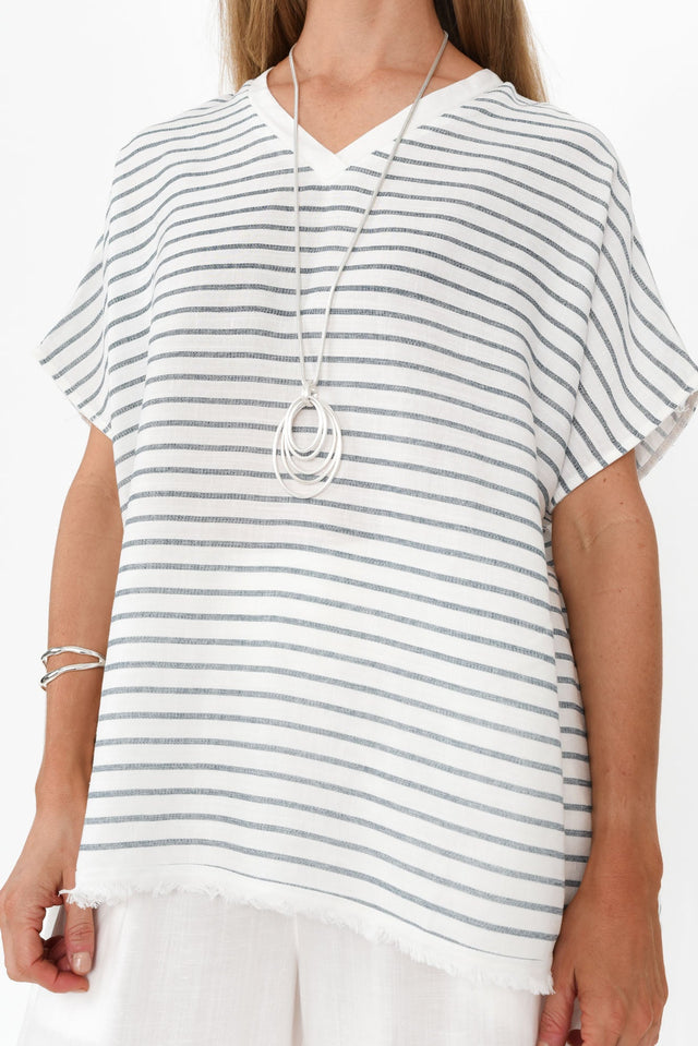 Hanley White Stripe V Neck Top image 6