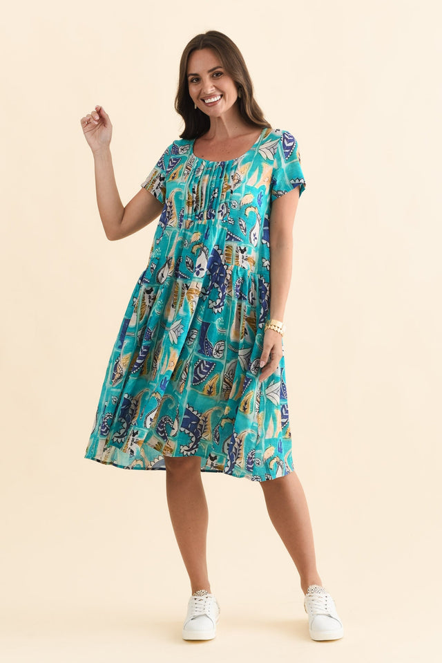 Hanoi Blue Paisley Cotton Blend Dress,Brunette model,alt text|model:MJ image 7