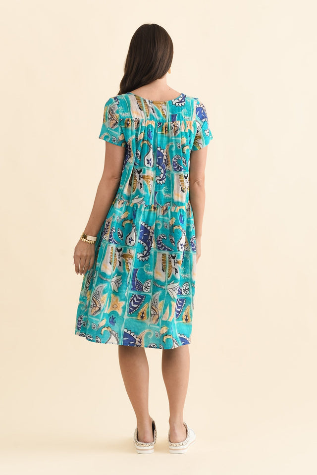 Hanoi Blue Paisley Cotton Blend Dress,Brunette model,alt text|model:MJ image 5