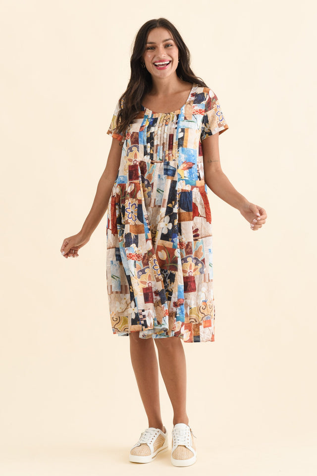 Hanoi Orange Botanical Cotton Blend Dress,Brunette model,alt text|model:Brontie image 3